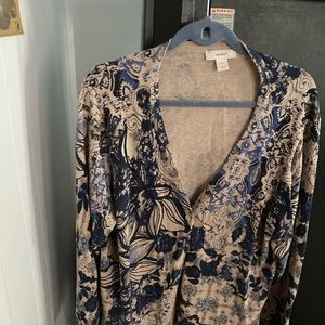 CJ Banks size 2X blue and beige button-down sweater